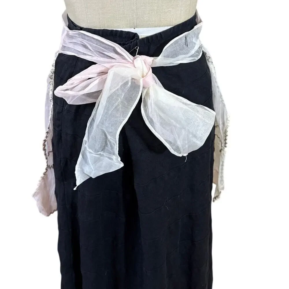 Vintage 60s Hostess Apron in Sheer Pink and White with Gold RikRak